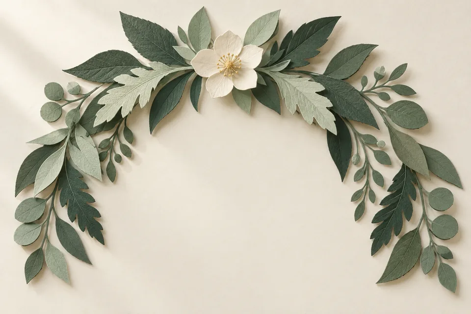 Cut-paper leaves with a soft, tactile sense of depth.